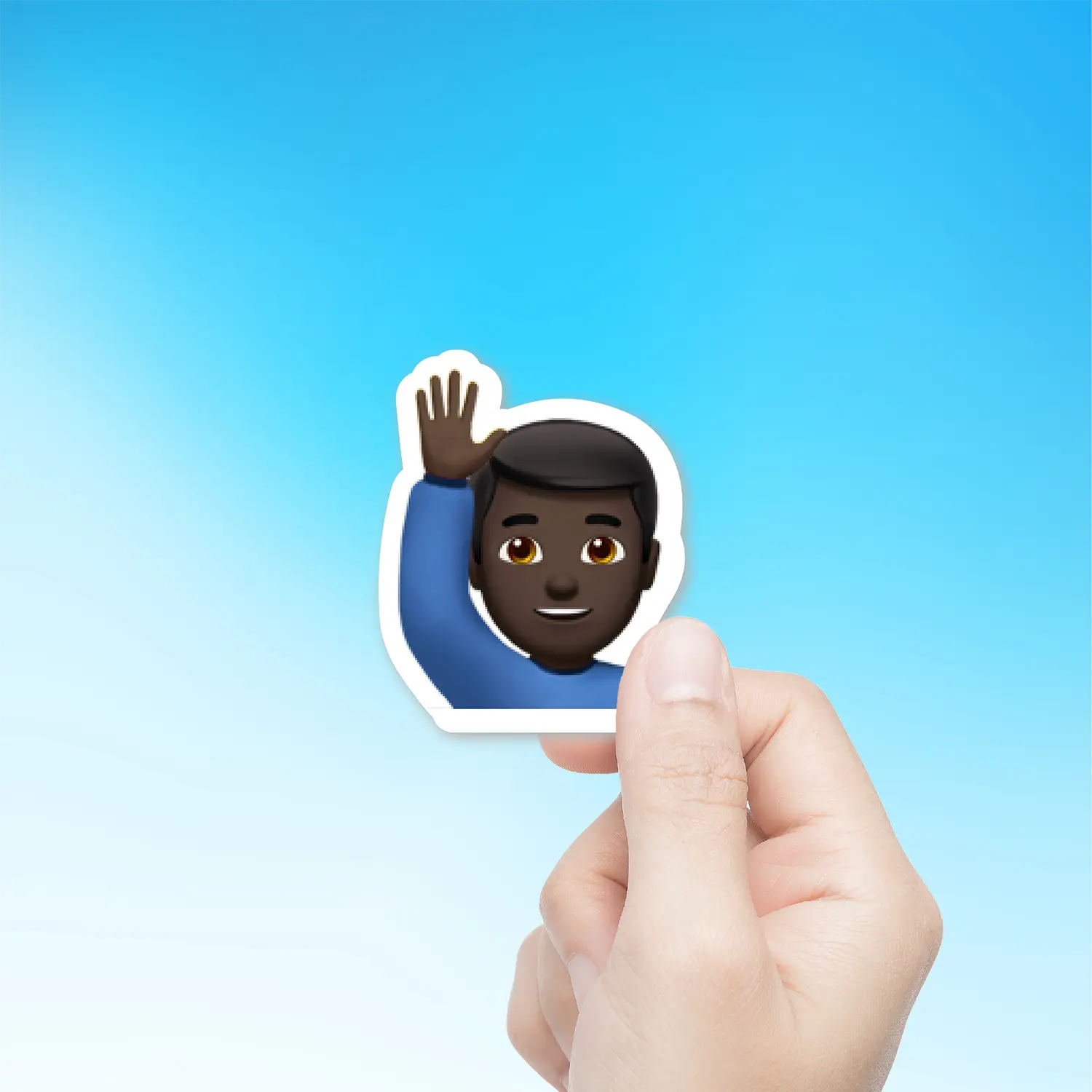 Man Raising One Hand Dark Skin