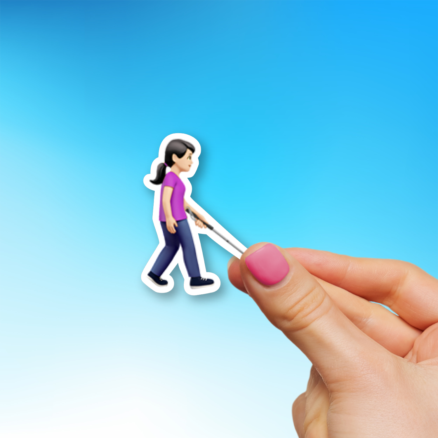 Woman with White Cane Facing Right: Light Skin Tone 👩🏻‍🦯‍➡️